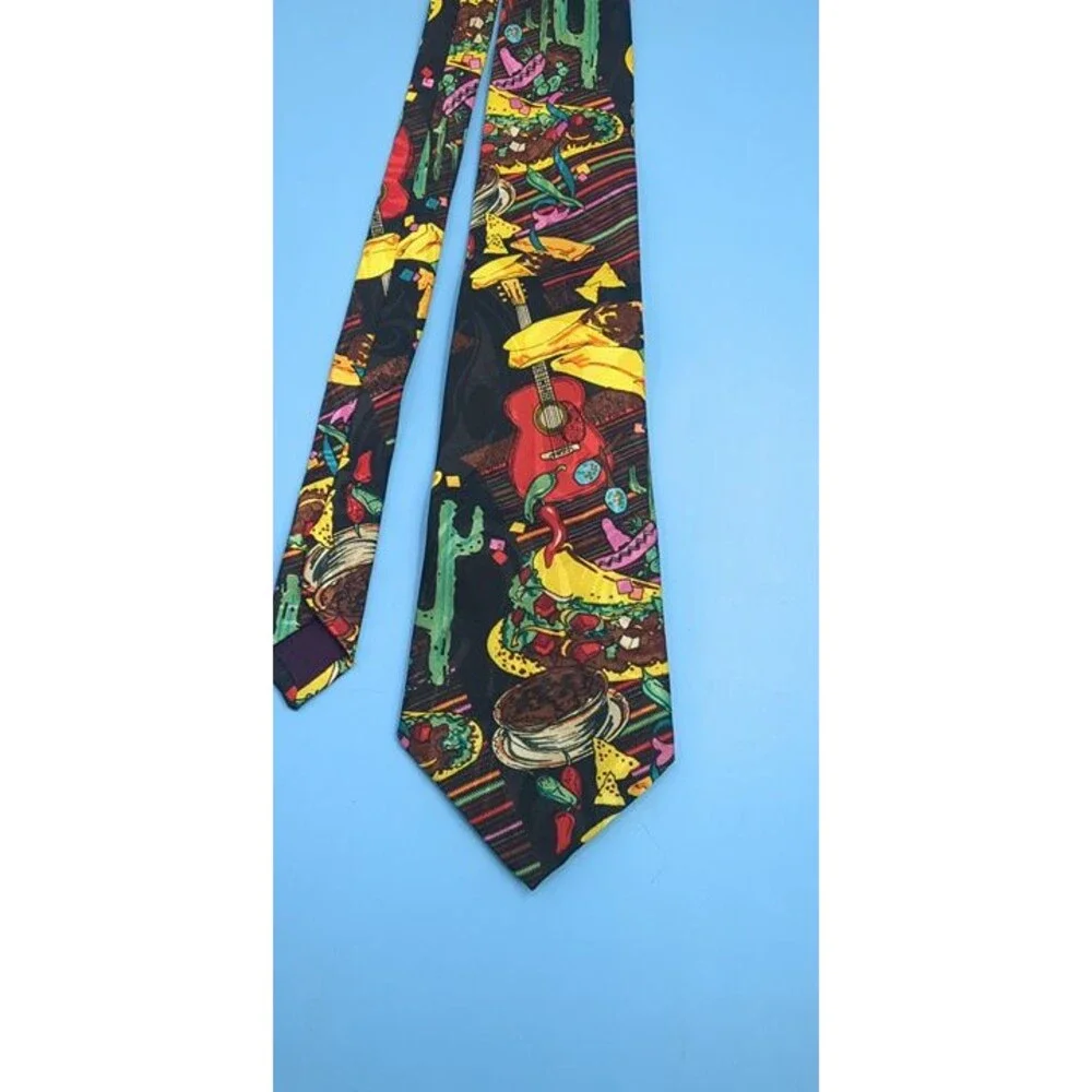 Mexican Restaurant Uniform Tie TAQUERIA Tie Cactus Sombero Guitar Tortilla
